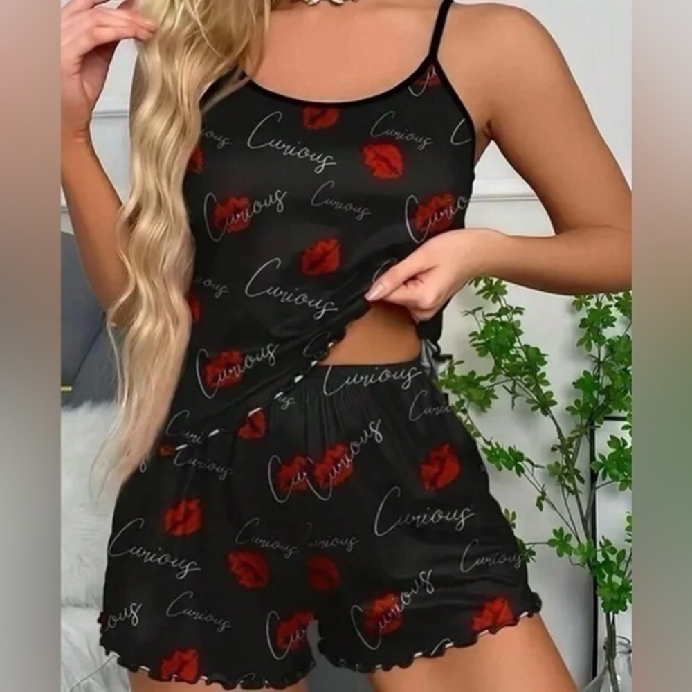 Lip Print Camisole Pajama Set